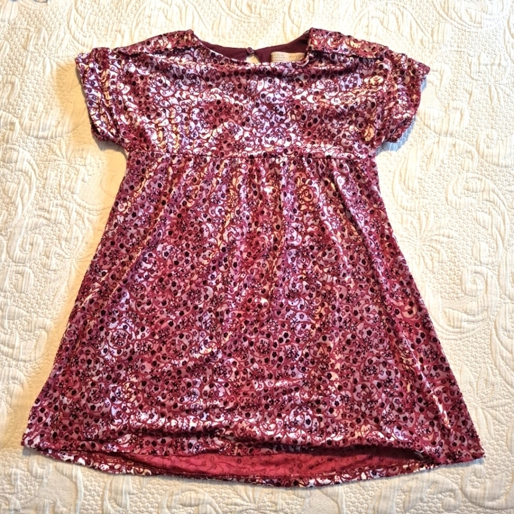 Zara girls size 9/10 short sleeve lined velvety shirt burgundy shimmery EUC